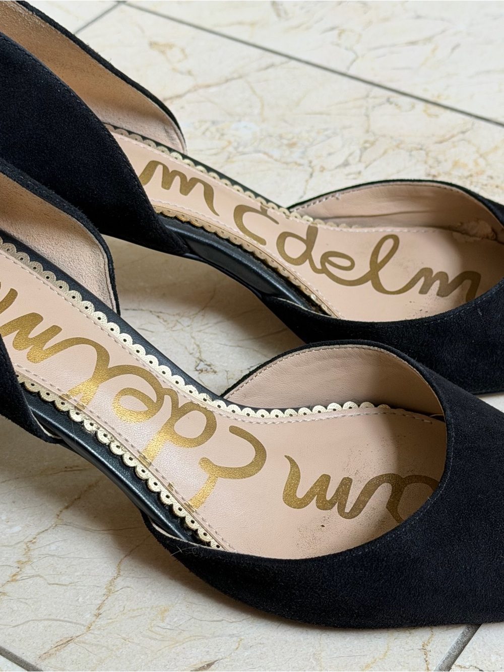 Sam Edelman Black Suede Pointed D'Orsay Flats - Picture 2 of 4